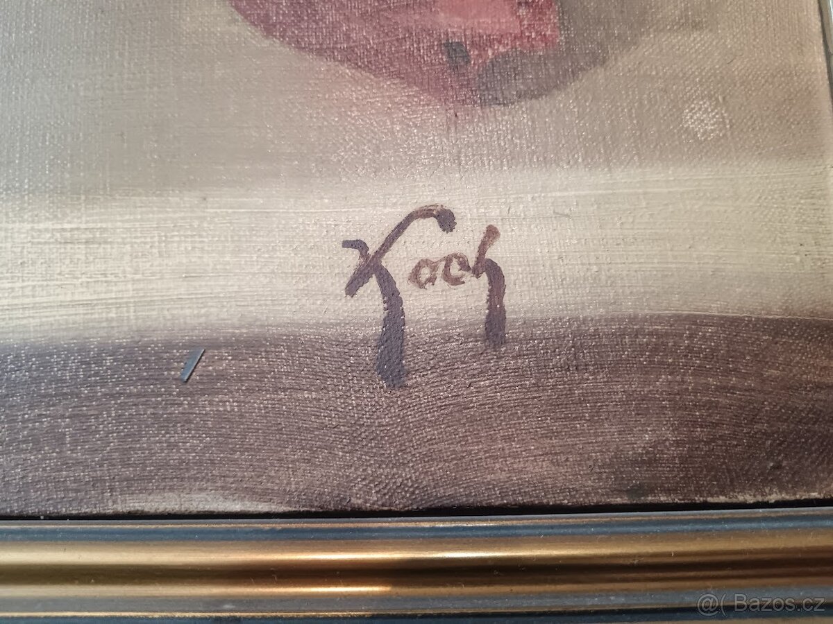 Zátiší s květy na drapérií – signováno KOCH – luxusní rám - 2