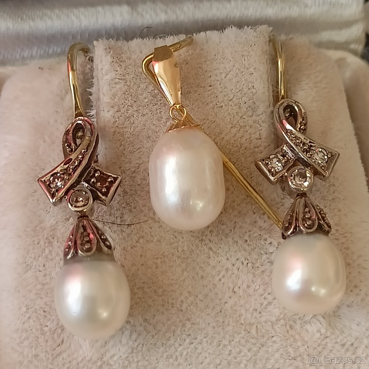 starozitne visacy nausnice bril.perly,privesek 18 k - 2