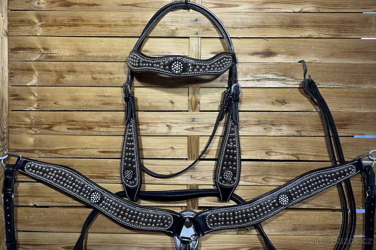 Westernový set 16) černý s hnědou imitací krokodýla - 2