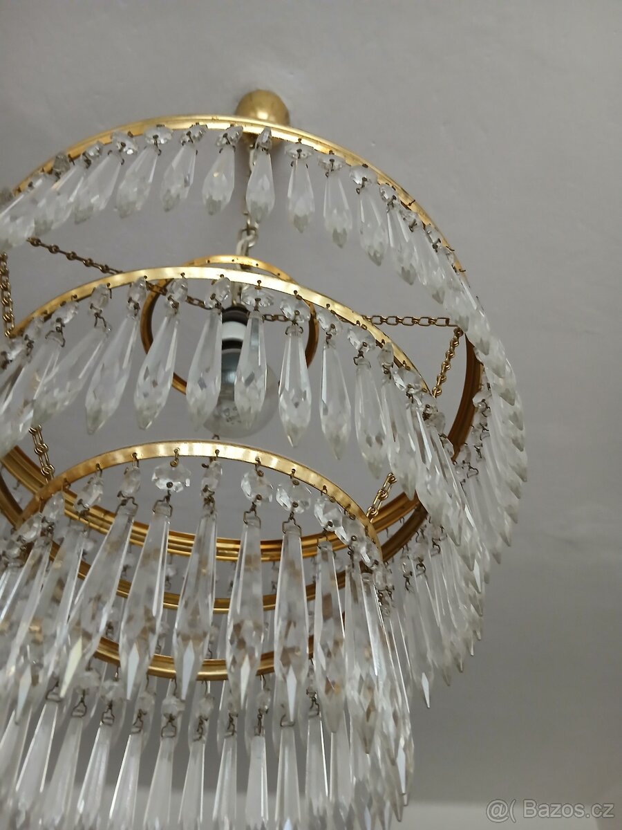 Křišťálový lustr, broušený, retro, 70. léta - 2
