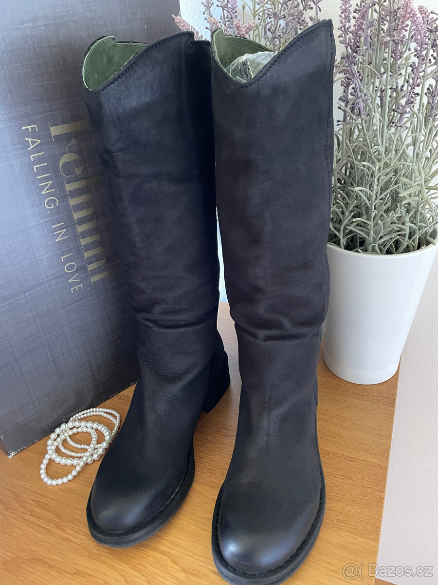 Černé luxusní natahovací kožené kozačky Felmini, vel. 39 - 2