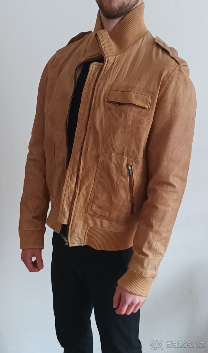 Pánská kožená bunda hnědá - 2
