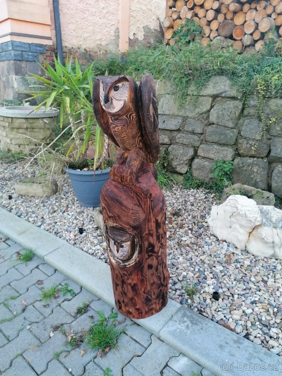 dekorace dřevěná sova vyřezávaná motorovou pilou - 2