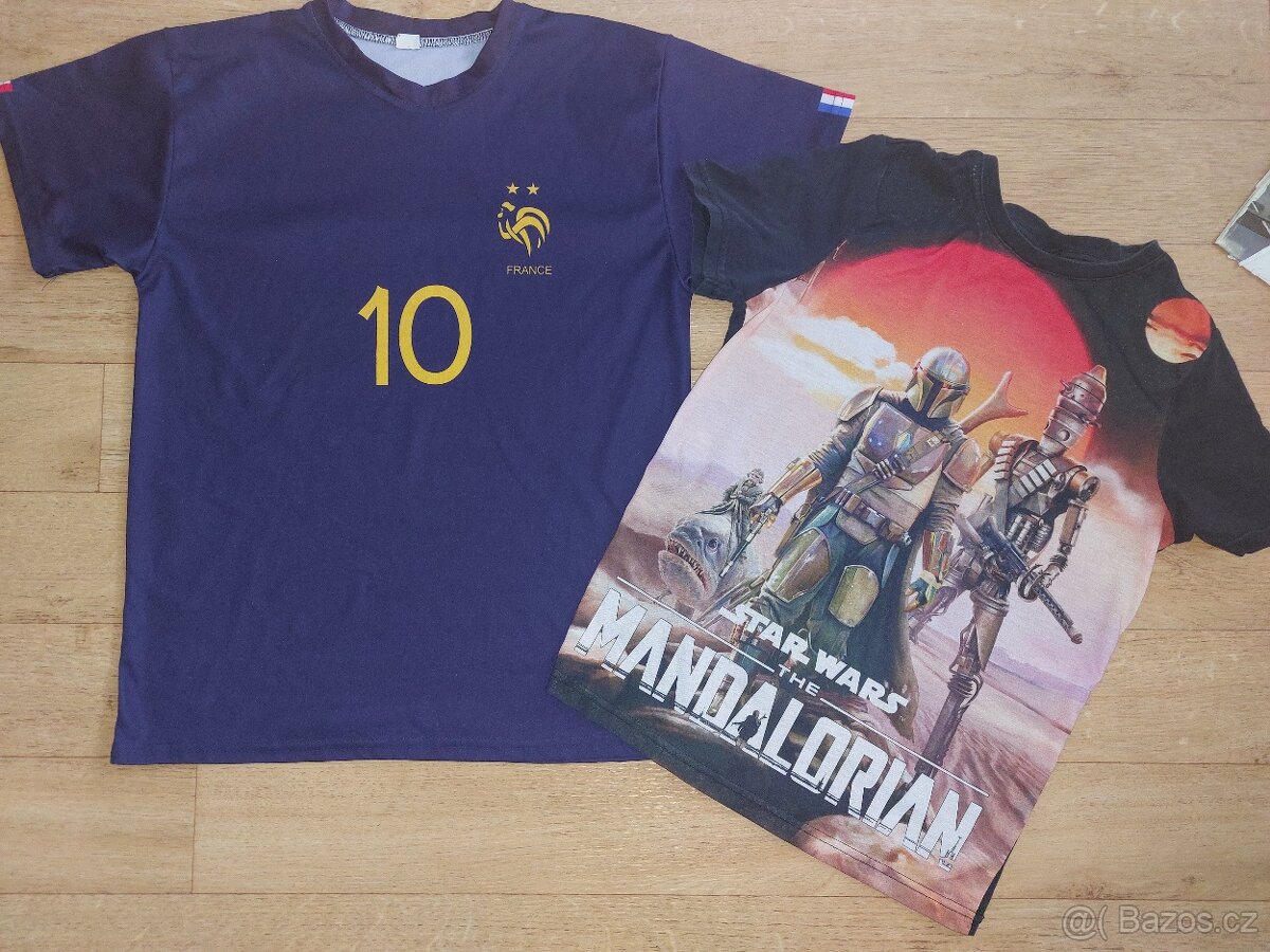 Fotbalový dres Mbappe, tričko StarWars, cca 6-11 let - 2