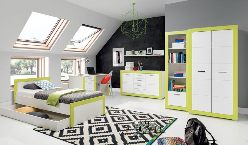 Moderní dětský knihovna TWIN (bílá/zelená) – NOVÝ - 2