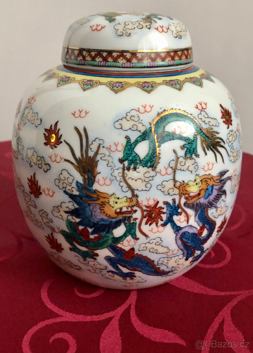 Porcelánová čínská dóza s víčkem, obsah 1,2 litru - 2