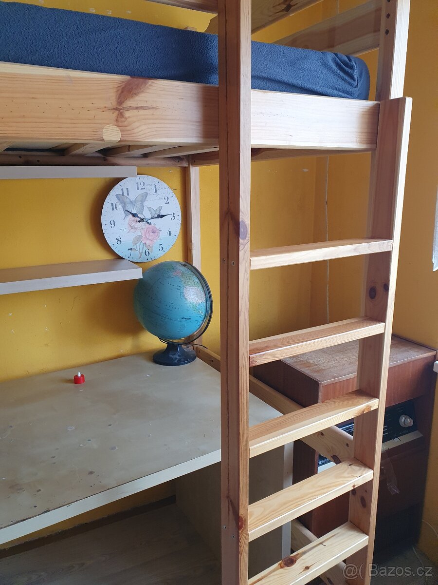 Vyvýšená patrová dřevěná postel borovice - 2