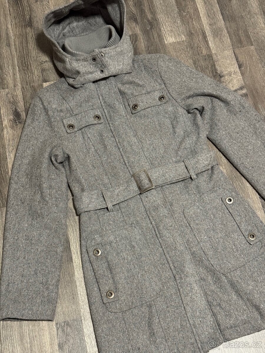 Šedý vlněný kabát vel. S - 2