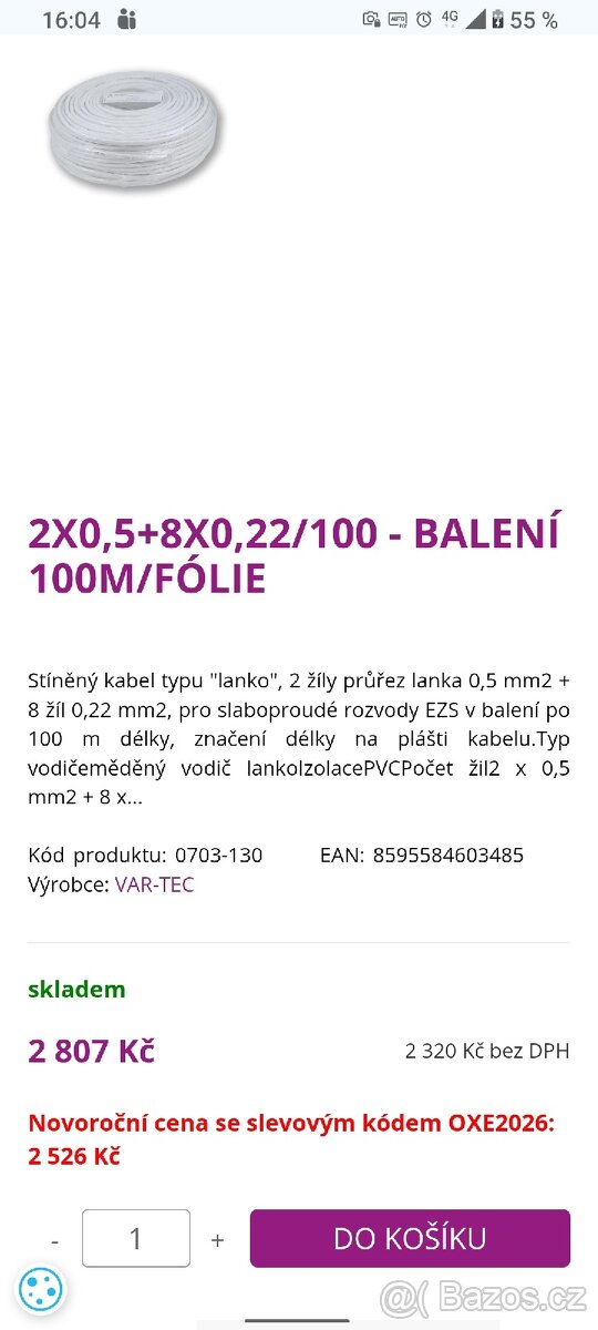 VL 24-2x0,5+4x0,22/100m (5x balení) - 2