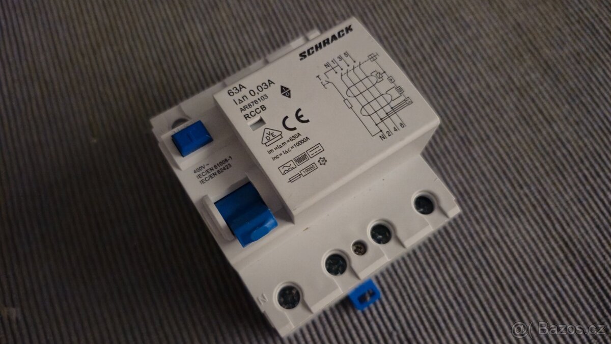Proudový chránič SCHRACK AMPARO 10 kA, 63 A, 4P, 30 mA, B - 2