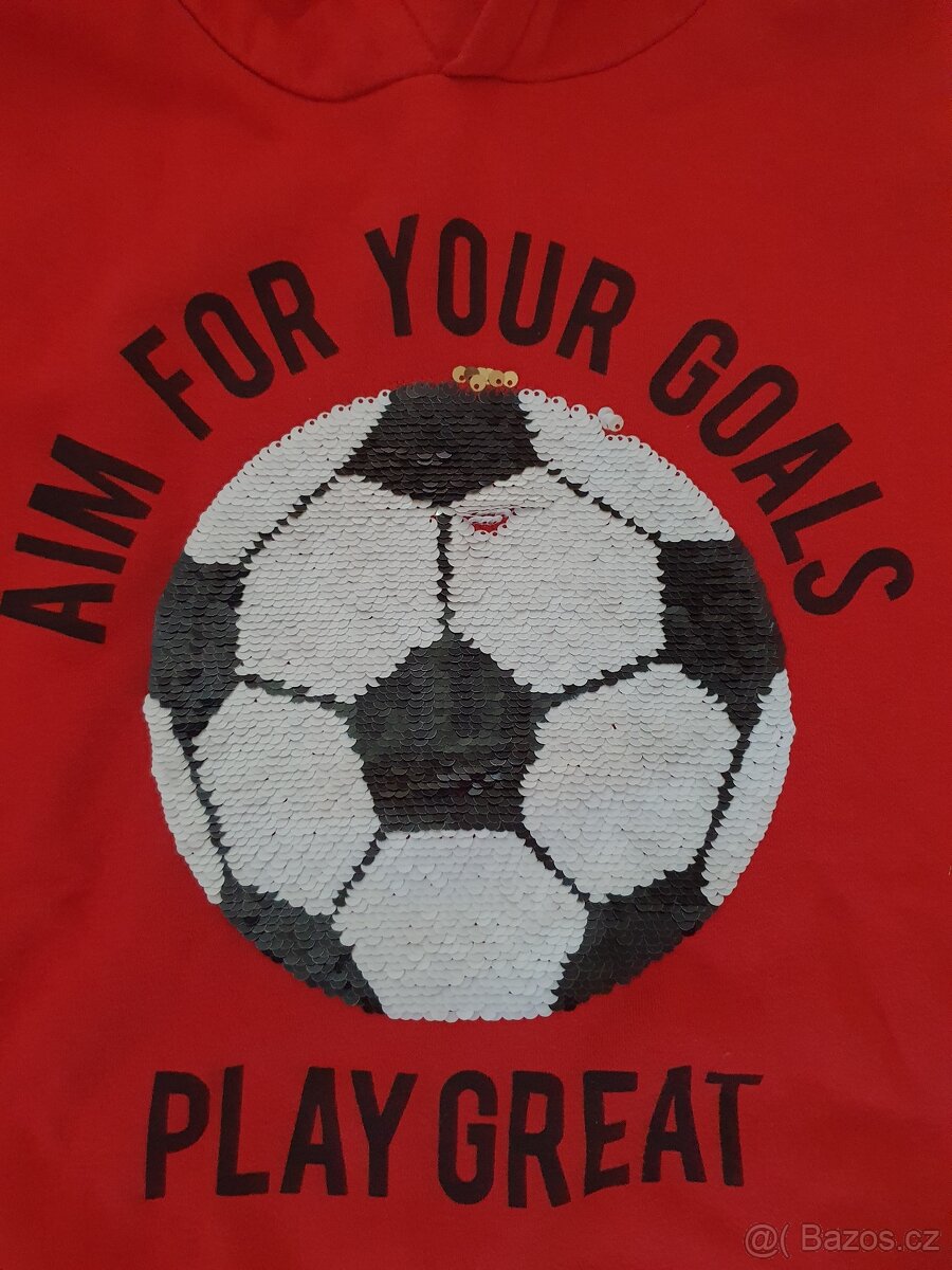 Mikina červená 134/140 H&M s kapucí - 2