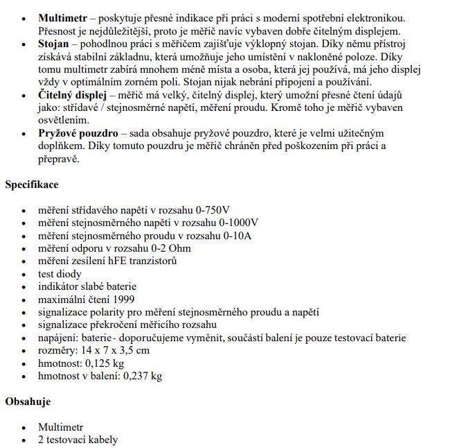 Digitální multimetr NOVÝ,stojánek,píská.. - 2