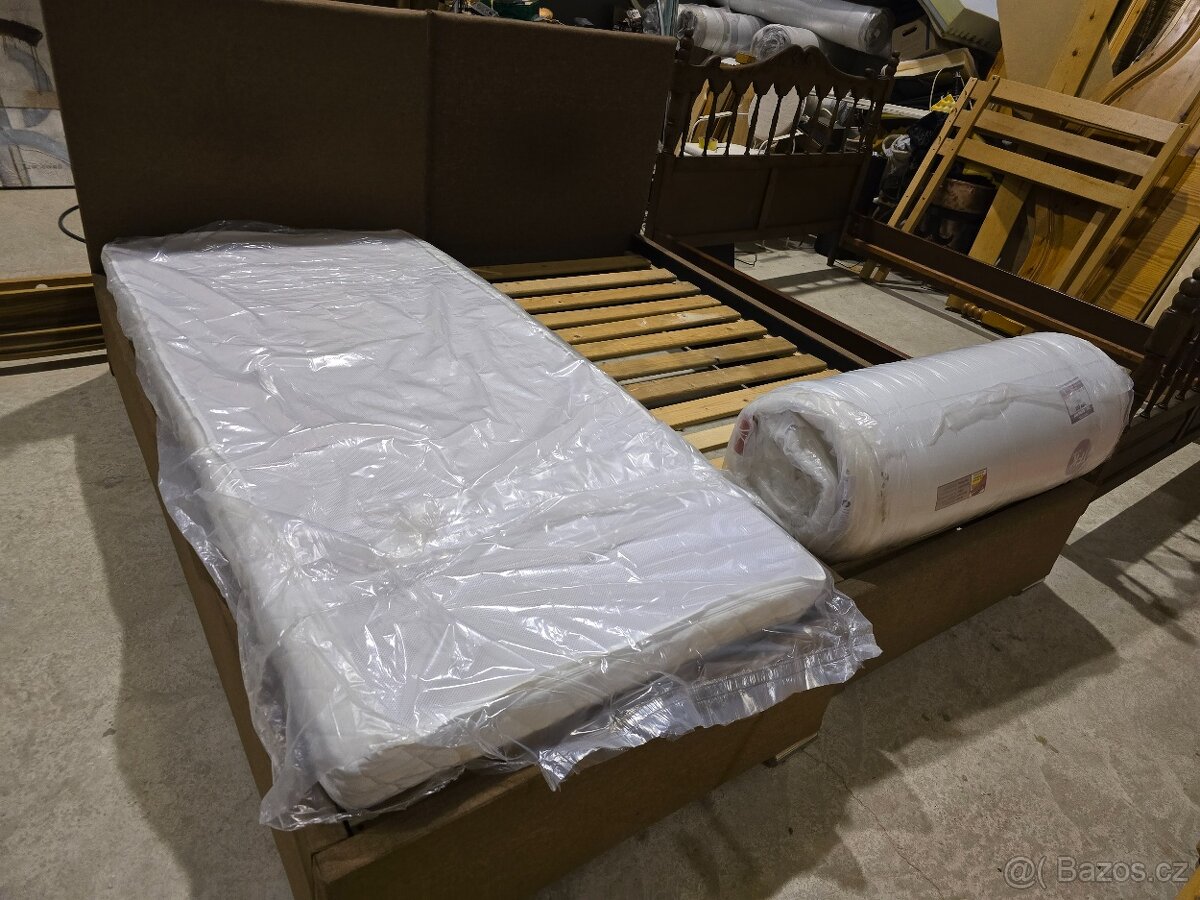 2x postel látka nový matrac komplet 90x200 výška 55 cm - 2