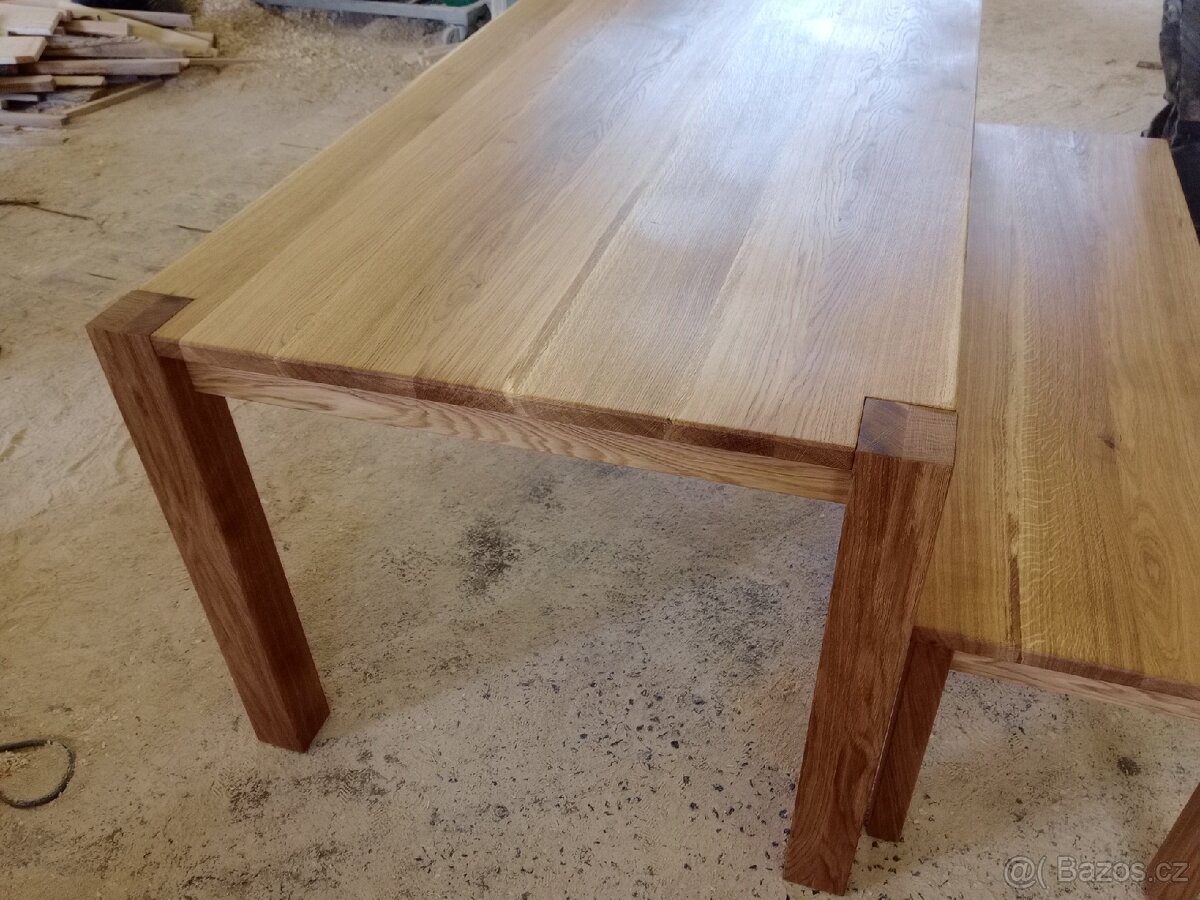 Jídelní stůl dub masiv a lavička - 2