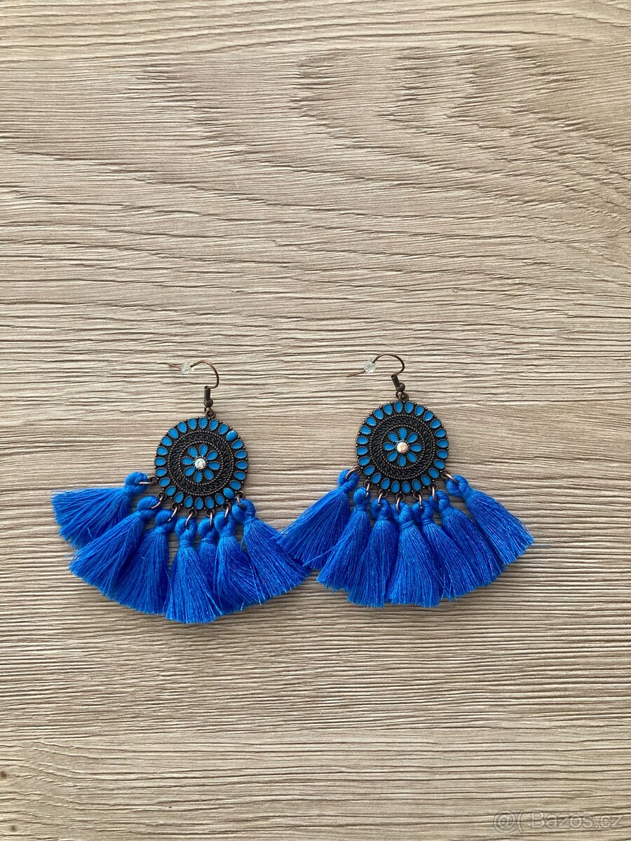 Krásné modré náušnice s třásněmi - 2