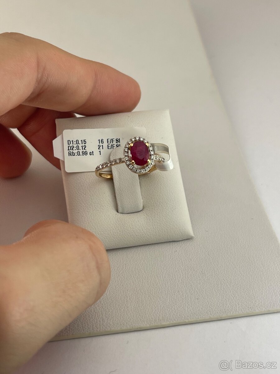 Zlatý prsten Briliantový + rubín - 2
