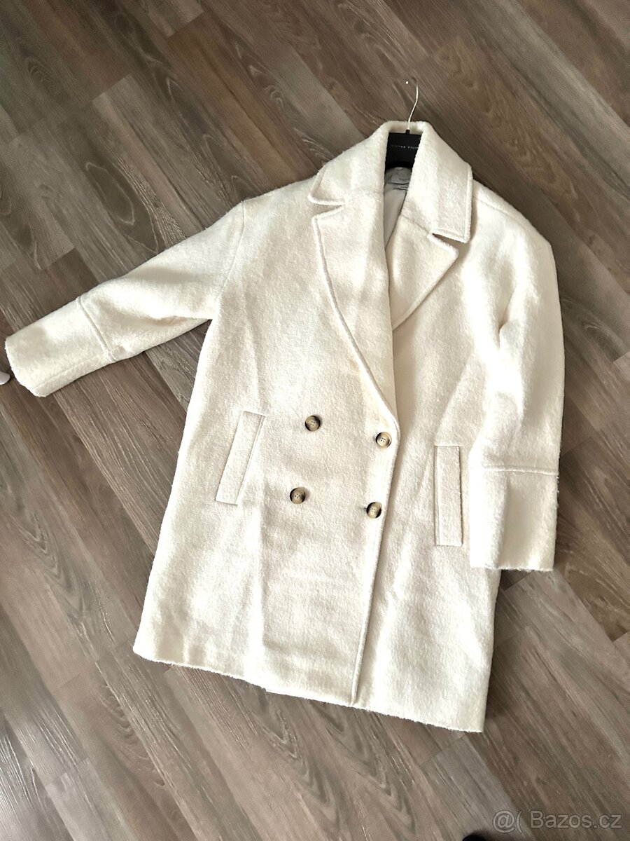 Krémový vlneny zimni kabat Reserved vel L - 2