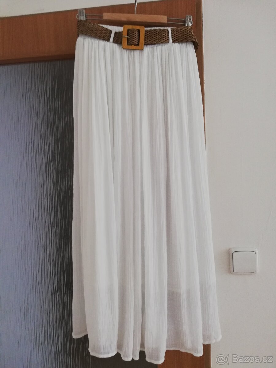 Bílá dlouhá sukně s páskem - 2