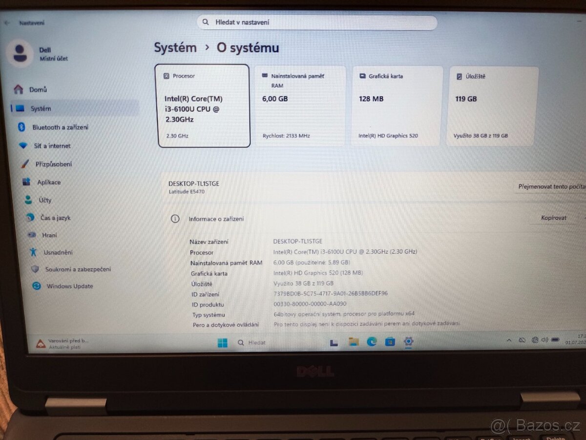 levný rychlý notebook Dell 14" 6GB RAM, SSD 128GB, Win 11 - 2