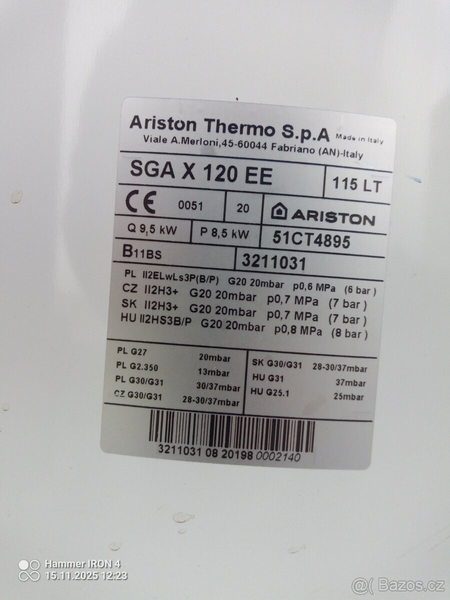 Plynový bojler Ariston 115l - 2