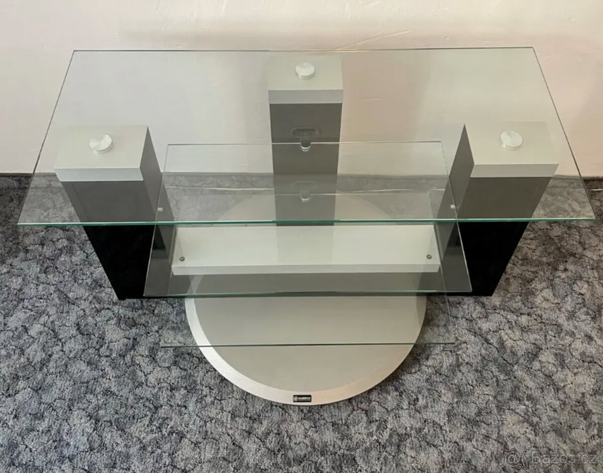 Designový otočný TV / Hi-Fi stolek ze skla - 2