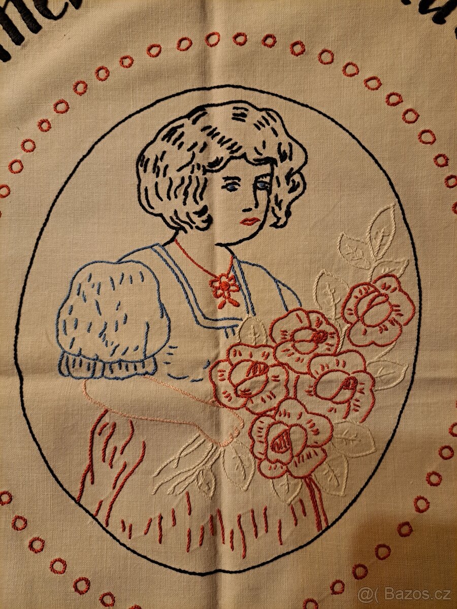starožitná dekorace na chalupu - vyšívaná "kuchařka" - 2