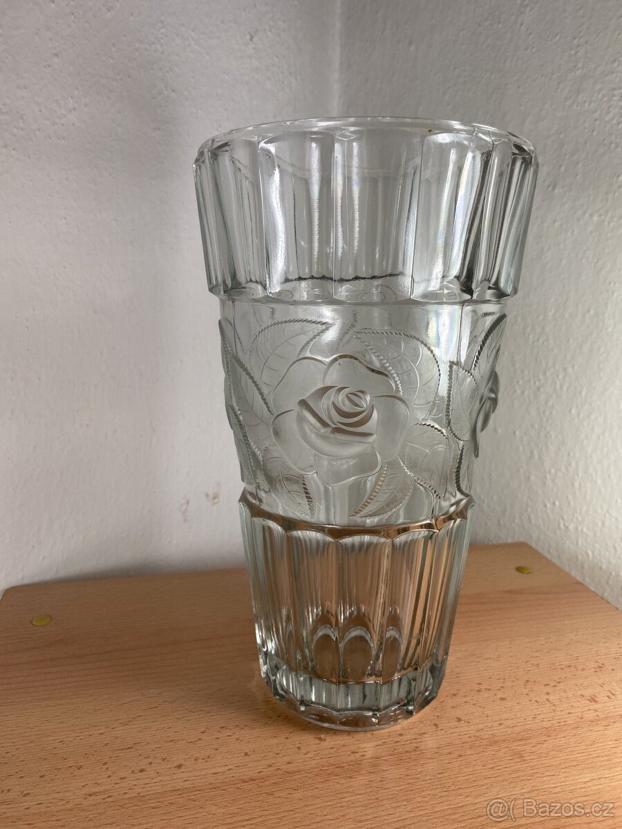 Velká skleněná váza Bohemia motiv růže - 2