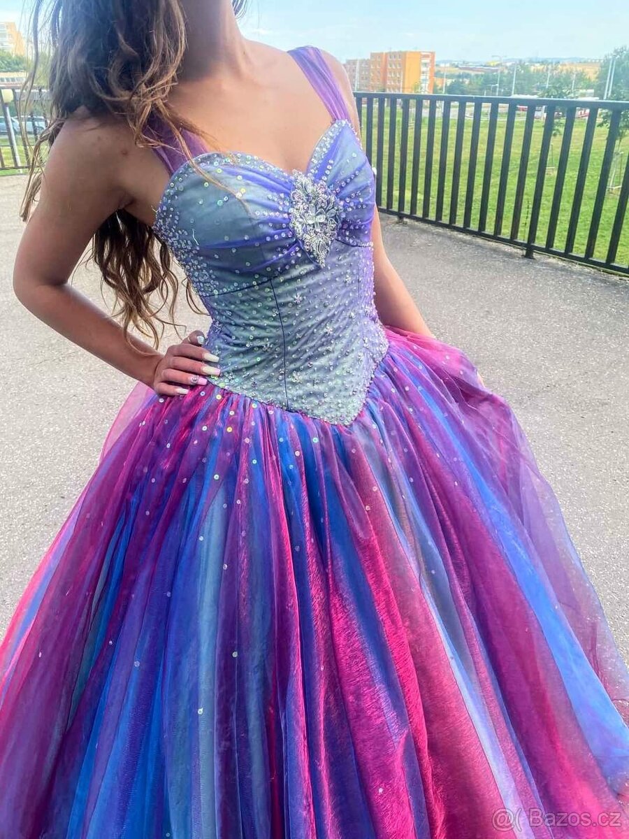 LUXUSNÍ plesové šaty DUHOVÉ - 2