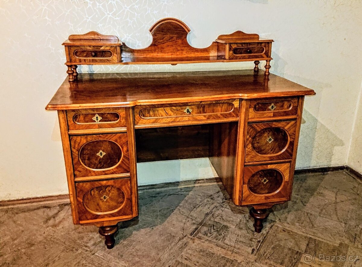 Krásný psací stůl pozdní biedermeier- Louis Philippe - ořech - 2