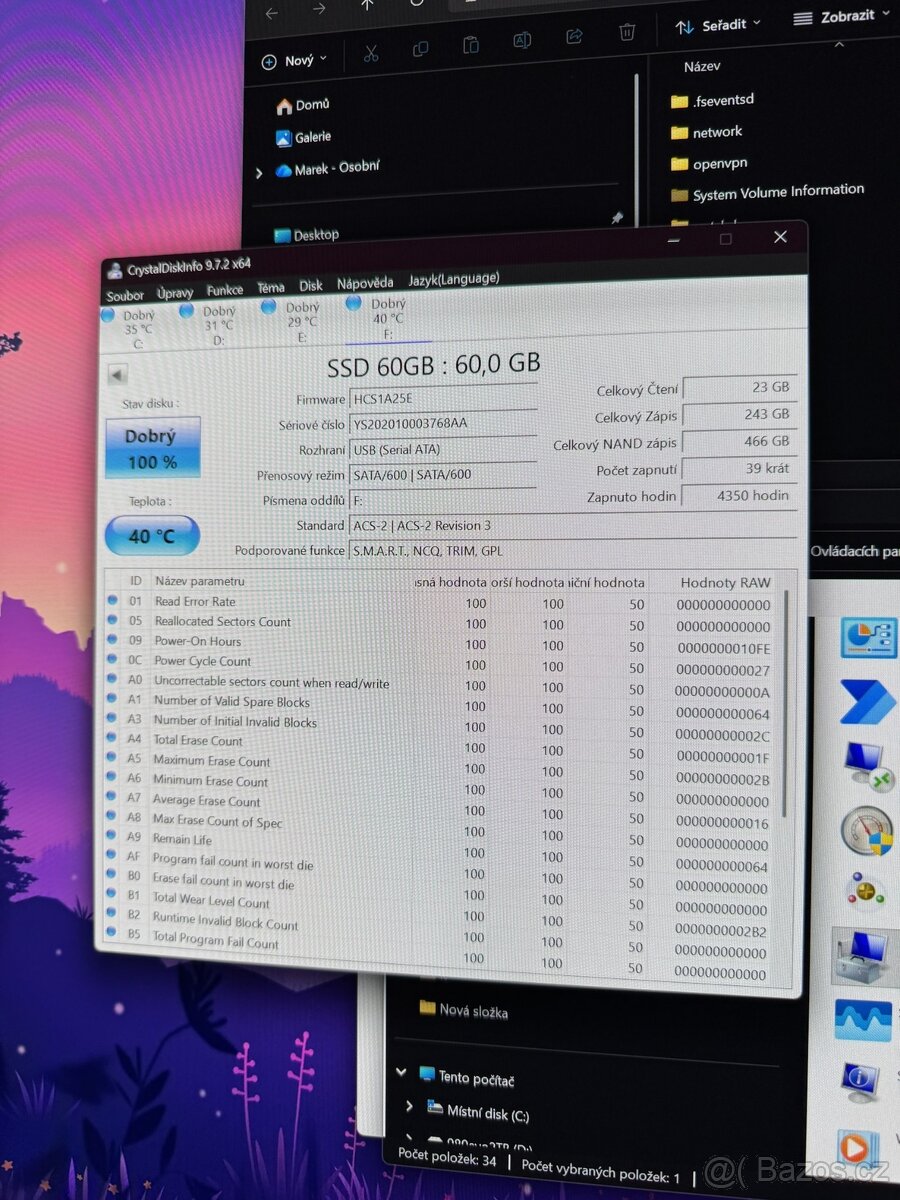 2.5" SATA SSD 60 GB (100% stav) - 2