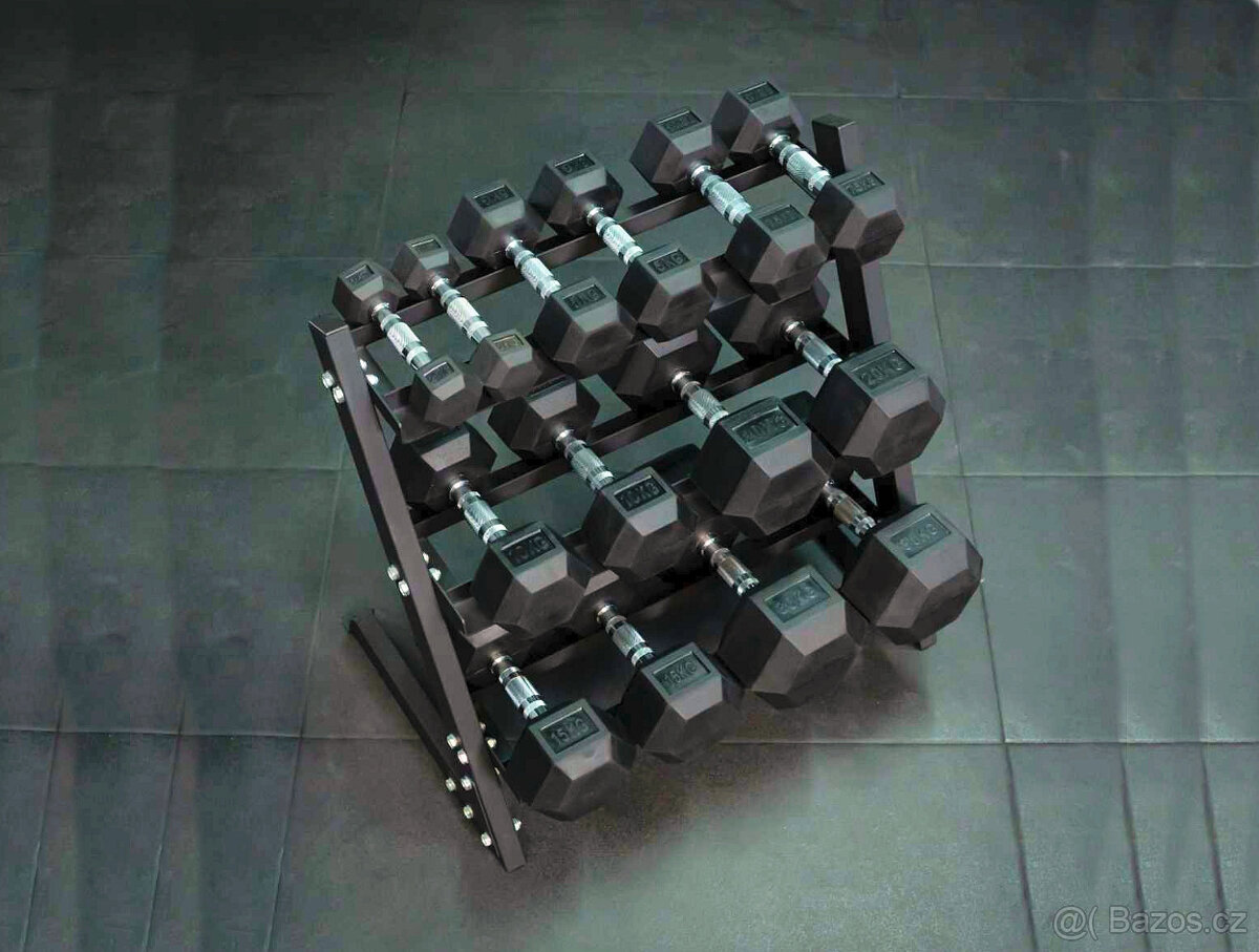 jednoruční činky sada 180kg HEXA (2,5-30kg) + STOJAN - 2