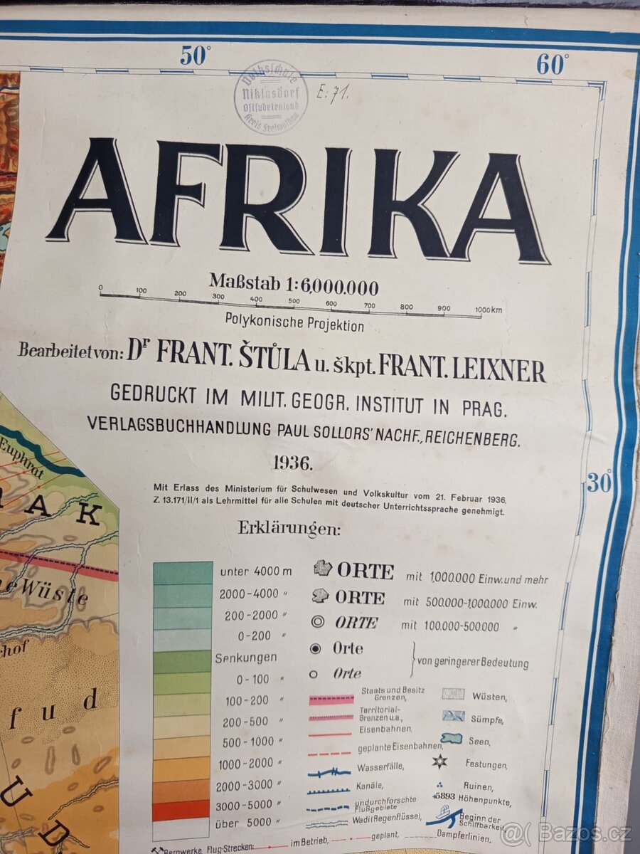 Vzácná německá mapa AFRIKA 1936 - 2