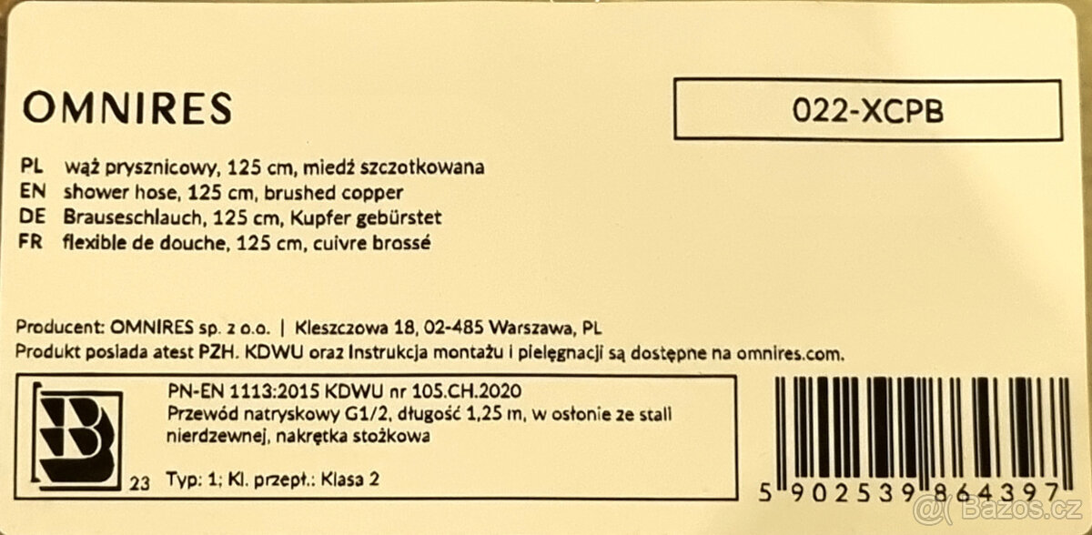 Omnires 022-XCPB Sprchová hadice, kartáčovaná měď - 2