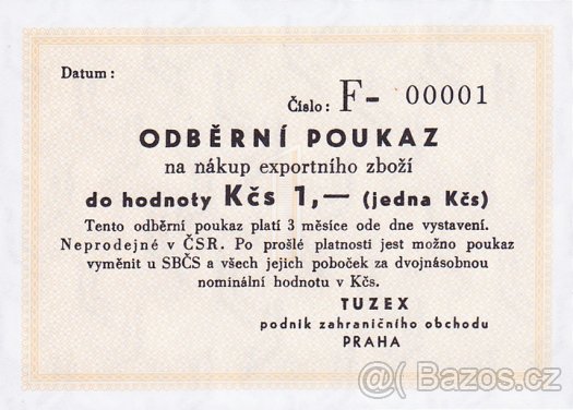 Darexové a Tuzexové poukazy, součást historie Československa - 2