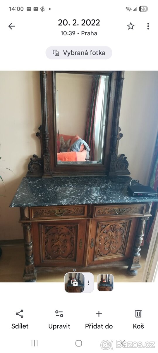 Masivní komoda s mramorovou deskou a zrcadlem - 2