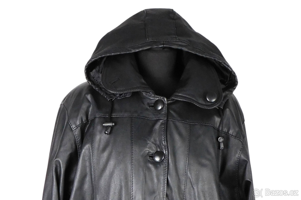 Kožený dámský černý zateplený kabát s kapucí v. XXXL - 2