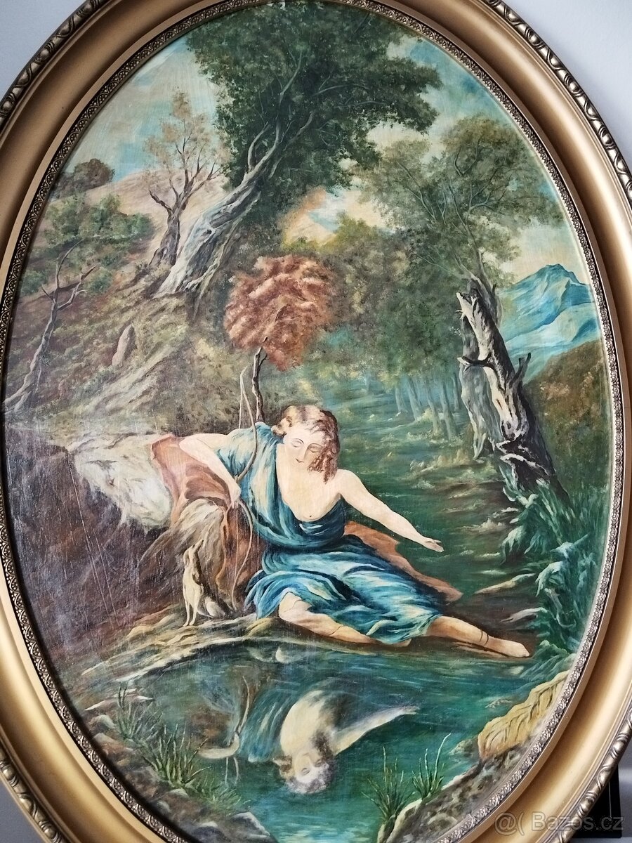 obraz U JEZÍRKA, akt, olej, F. Dobřanský 1941, 115x85cm - 2