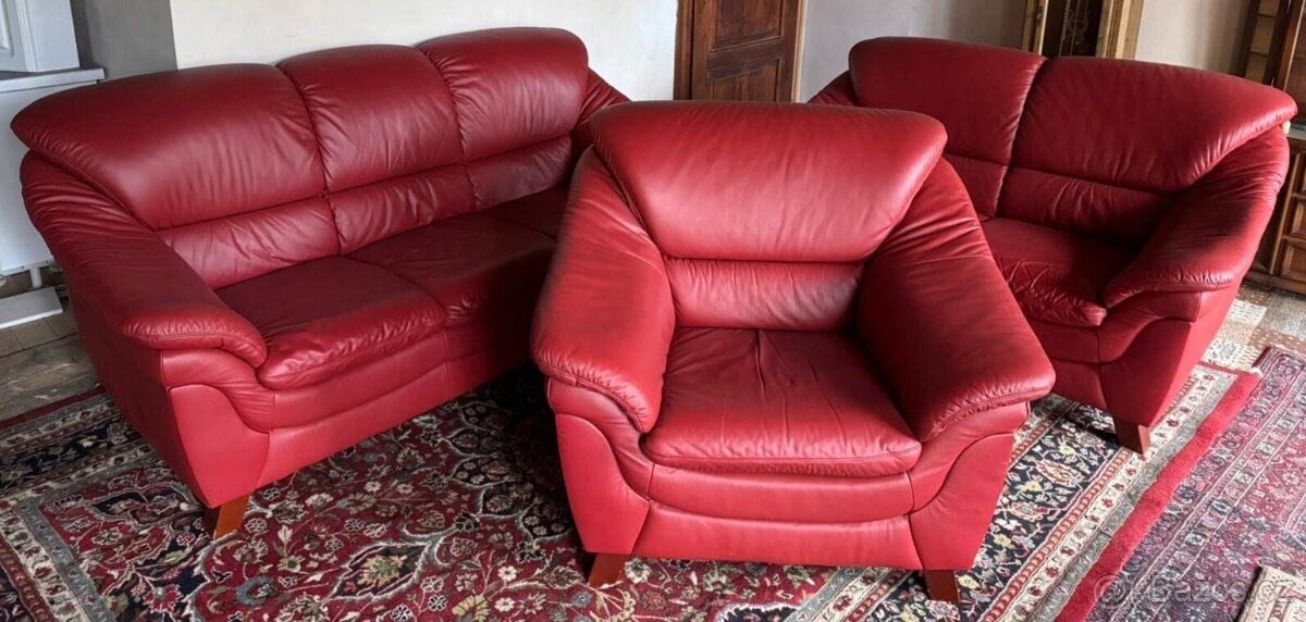 Červená kožená sedací souprav 3+2+1, 5273 - 2