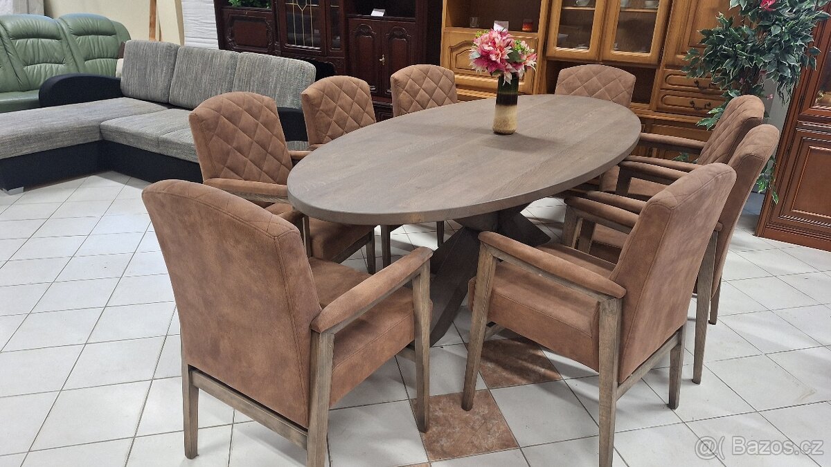 Oválný jídelní stůl + 8 křesel - 2