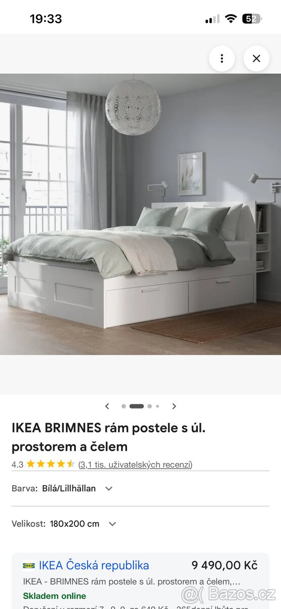 IKEA BRIMNES rám postele s úl. prostorem a čelem - 2