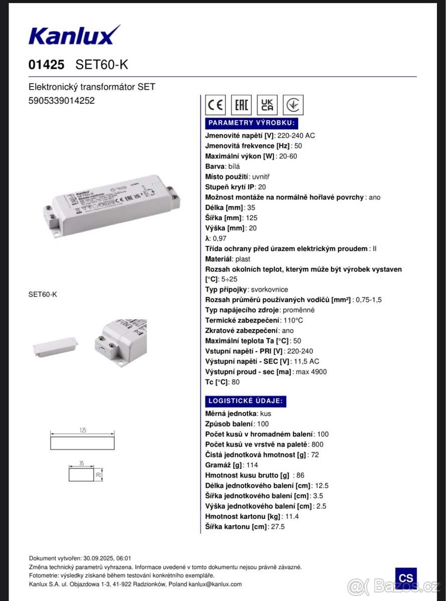 Transformátor 60W SET60-K 12V Kanlux 01425 - 2