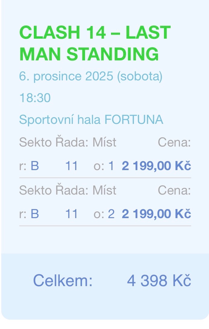 Prodám 2 lístky na Clash 14 - 2