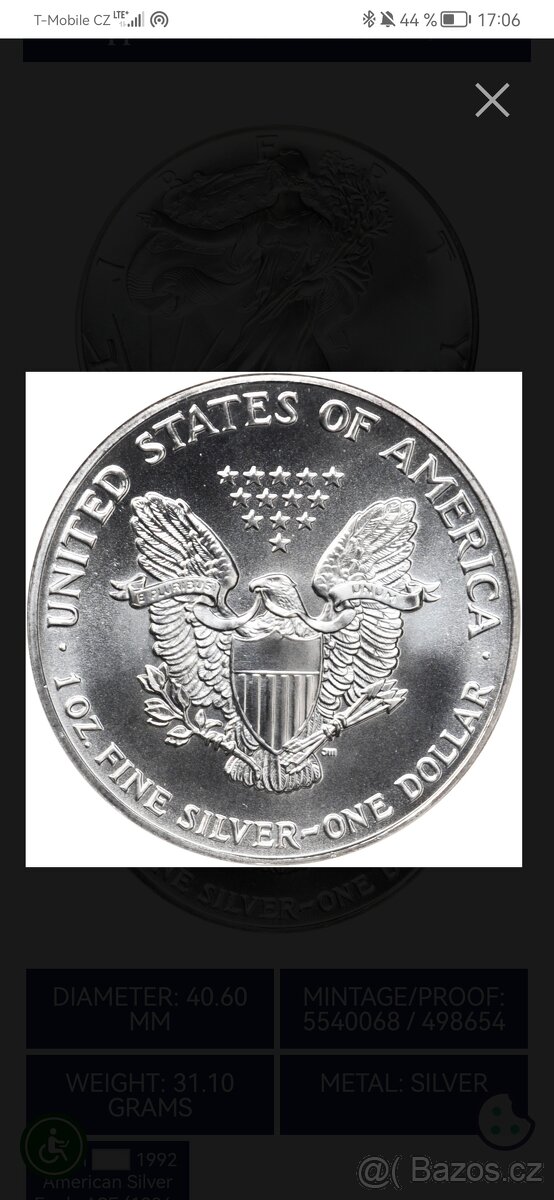 1 dolar 1992, 1 unce ryzí stříbro - 2
