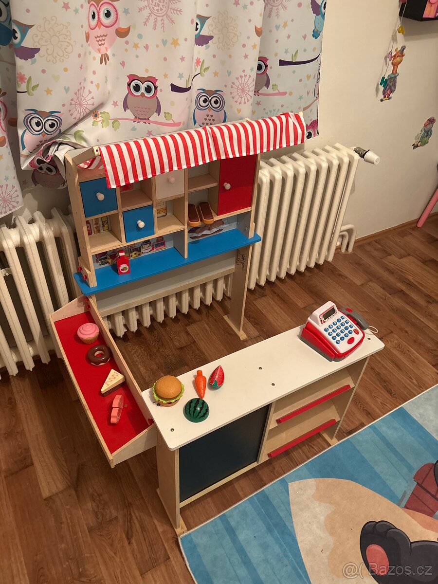 Dětská dřevěná prodejna+digitální kasa - 2