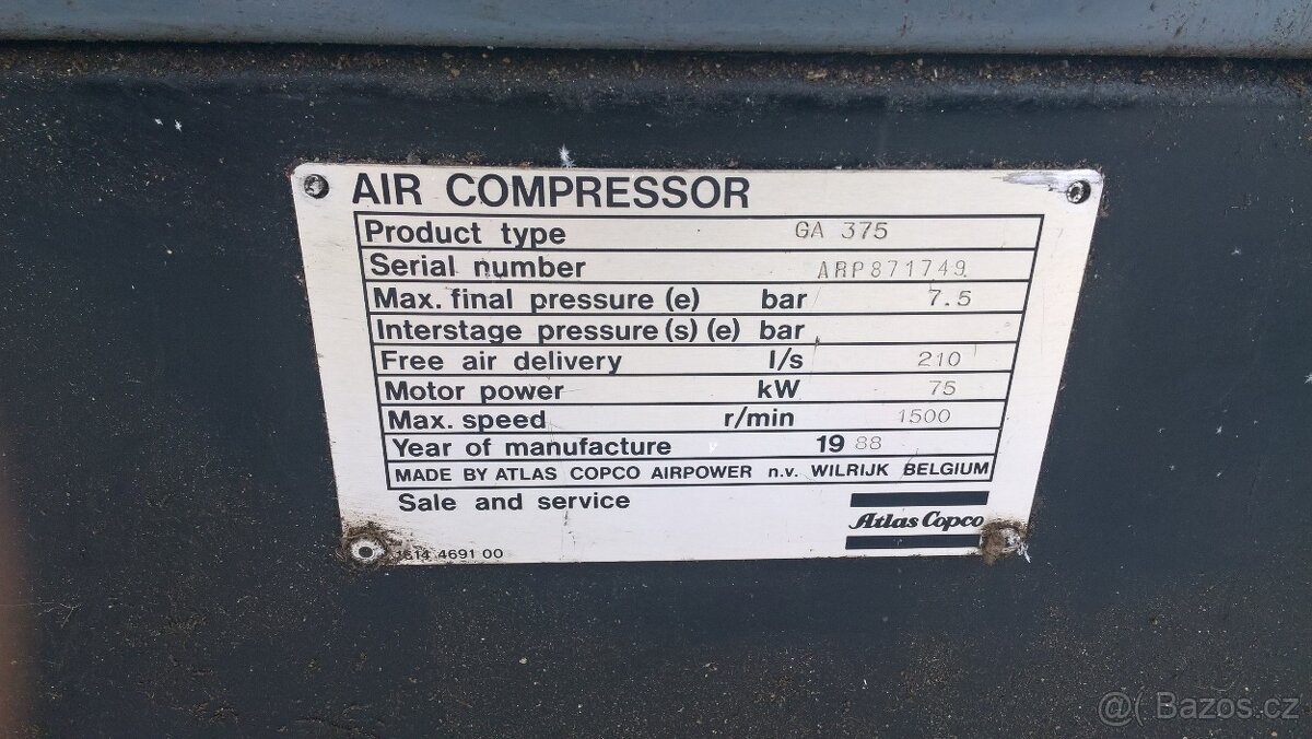 Stacionární kompresor Atlas Copco GA 375 – 7,5 - 2