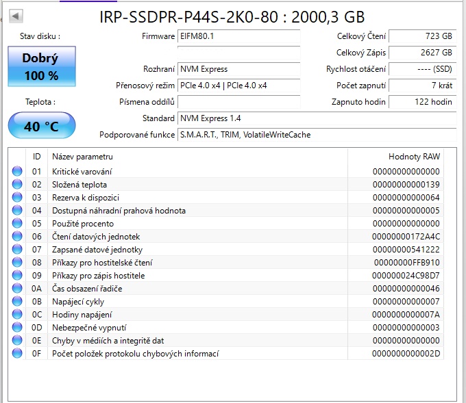 NVMe Disk- 2TB - V zánovním stavu - 2