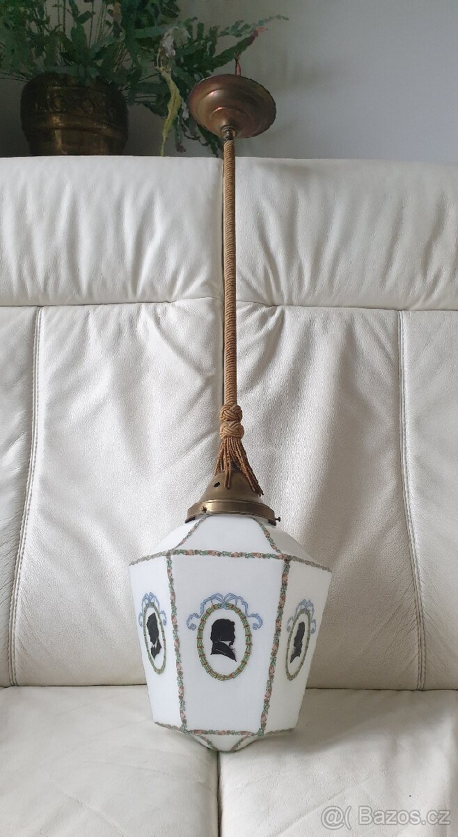 Starožitný lustr na tyči - stínítko stínohra - 2