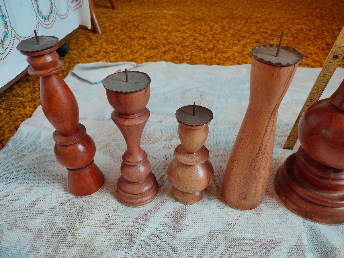 Dřevěné svícny-7ks - 2