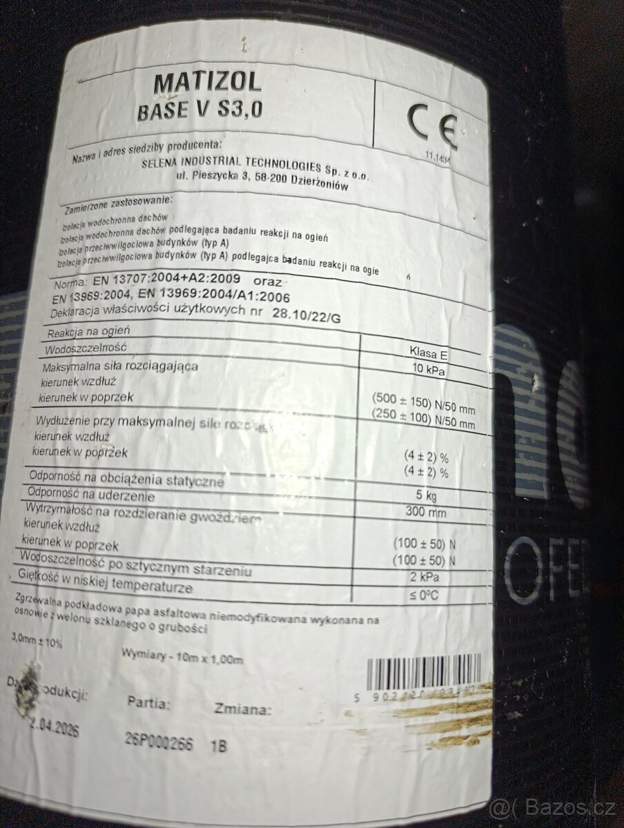 Asfaltový pás MATIZOL BASE V s3 0 - 2