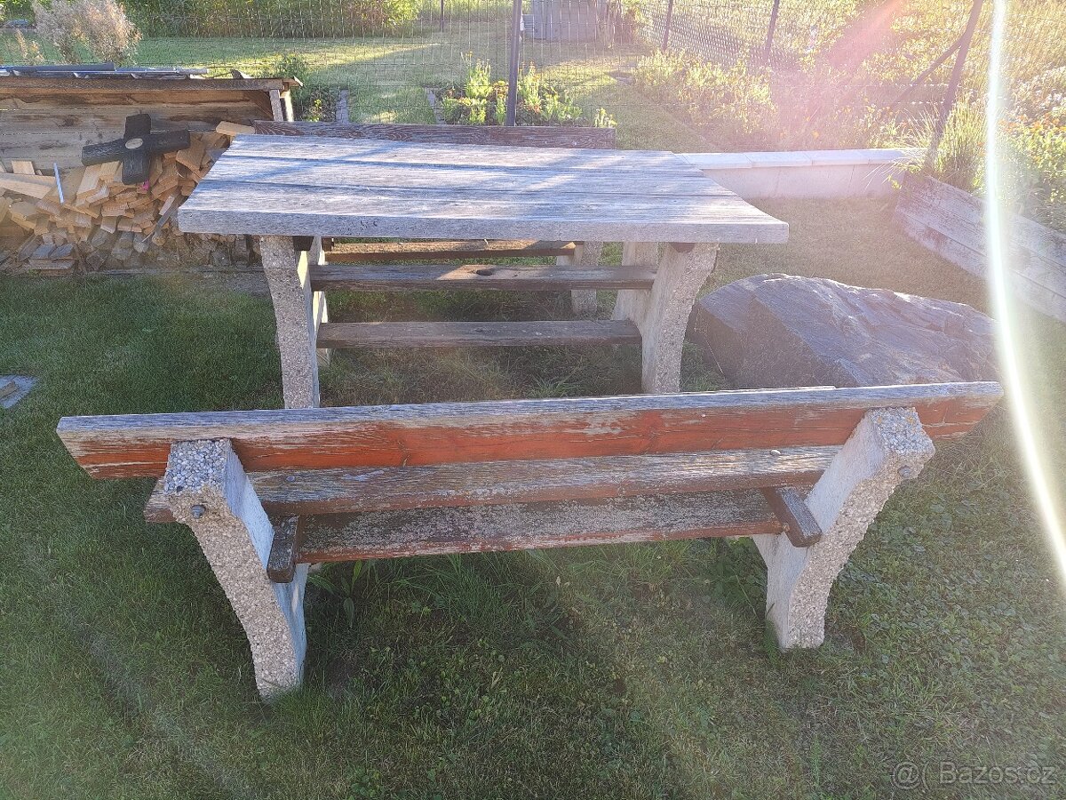 Betonový set stůl + 2x lavice - 2